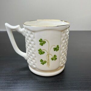 Vintage Donegal Parian Irish Coffee Mug Cream White Shamrock Classic Green Knit